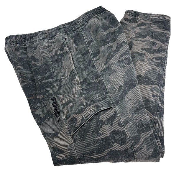 Vintage Y2K AND1 Sweatpants Mens M Gray Woodland Camo Cargo Fleece Hip Hop EUC - Picture 1 of 11